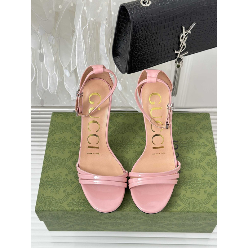 G*u*i leather strap high heel sandals pink