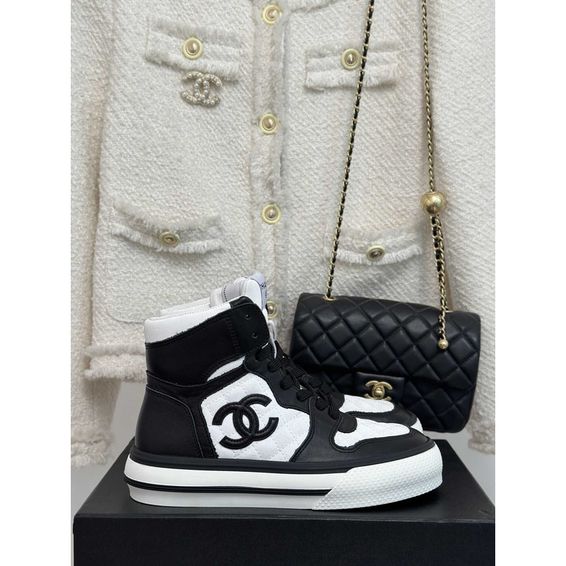 Ch*el sneakers high top black and white