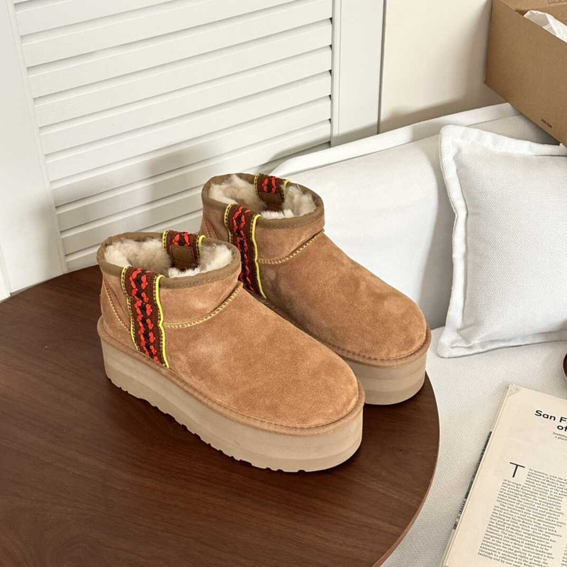 UGG Classic Ultra Mini Platform Woven Suede And Shearling Boots Brown