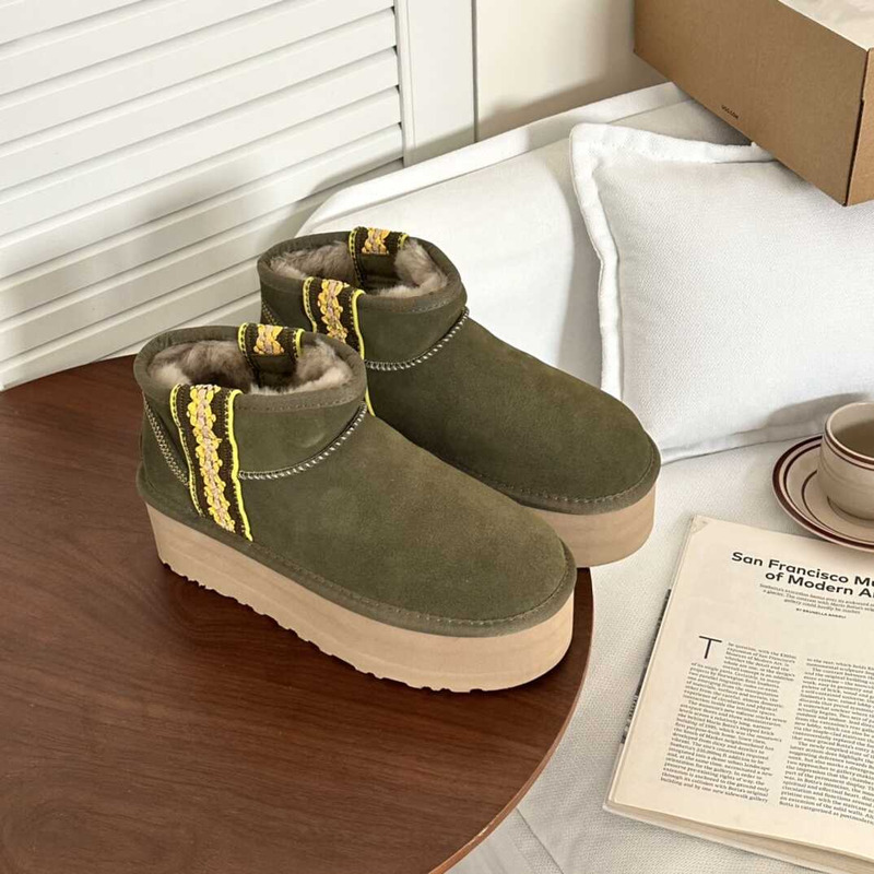 UGG Classic Ultra Mini Platform Woven Suede And Shearling Boots Green