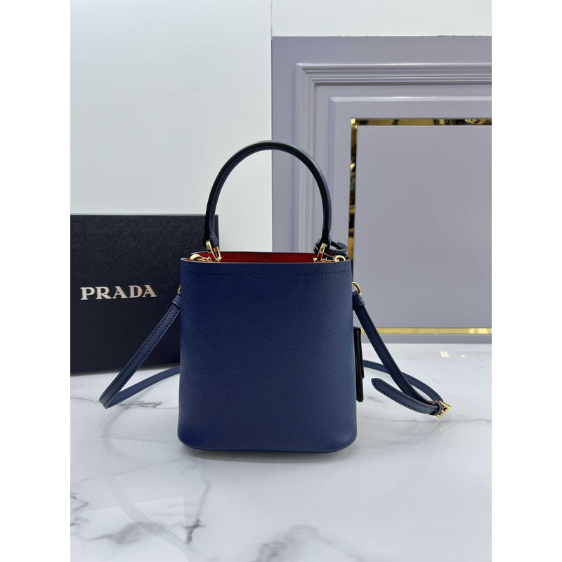 Pra*a double small saffiano bag navy blue