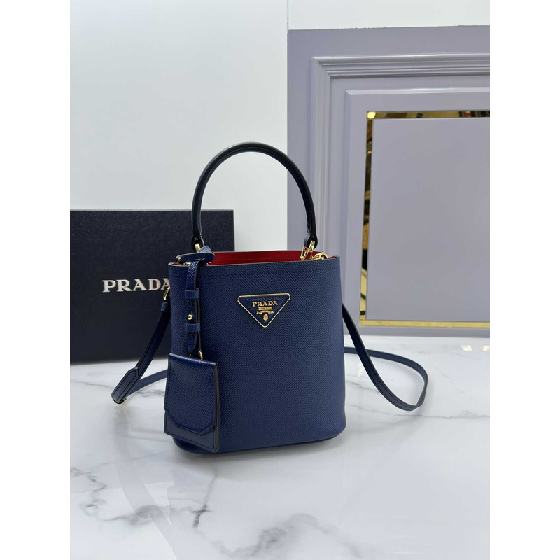 Pra*a double small saffiano bag navy blue