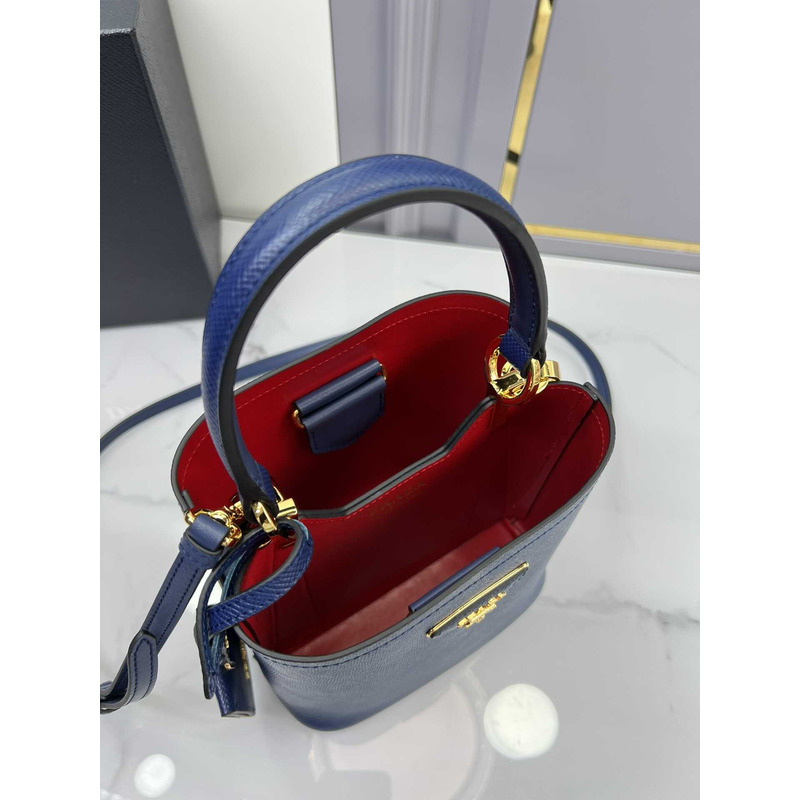 Pra*a double small saffiano bag navy blue