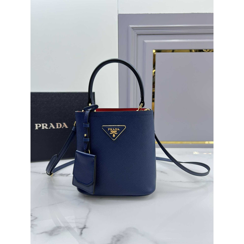 Pra*a double small saffiano bag navy blue