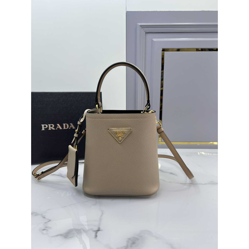 Pra*a double small saffiano bag beige