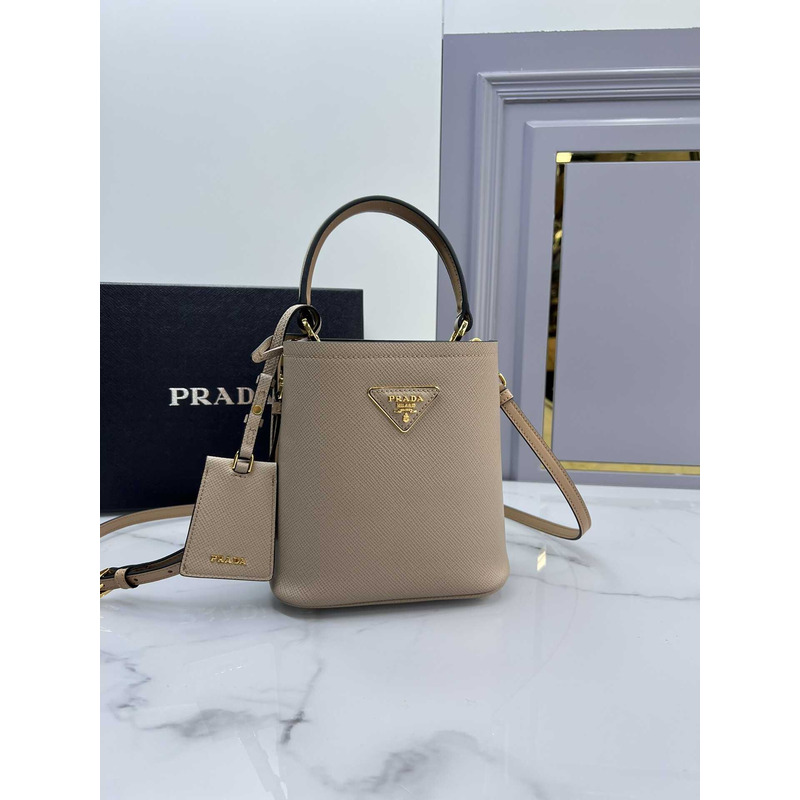 Pra*a double small saffiano bag beige