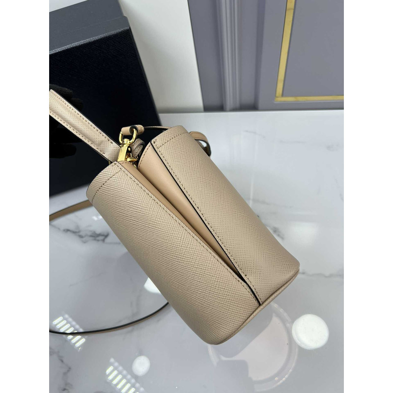 Pra*a double small saffiano bag beige