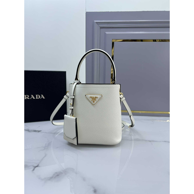 Pra*a double small saffiano bag white