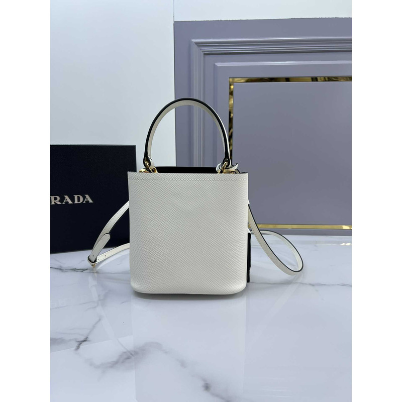 Pra*a double small saffiano bag white