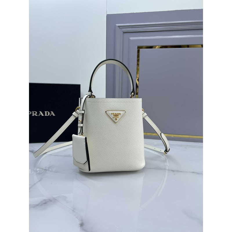 Pra*a double small saffiano bag white