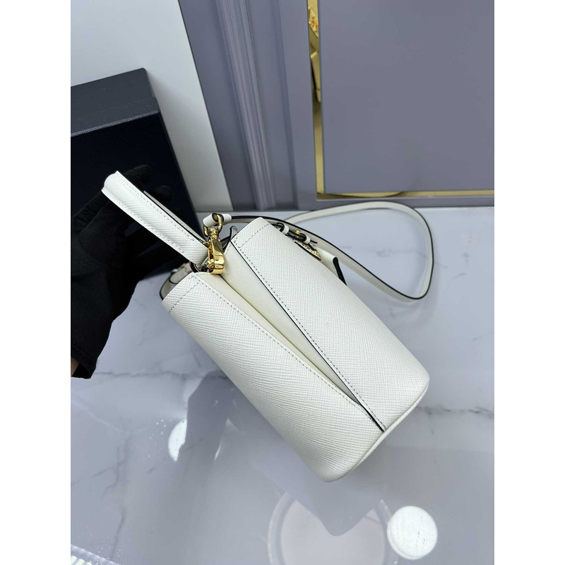 Pra*a double small saffiano bag white