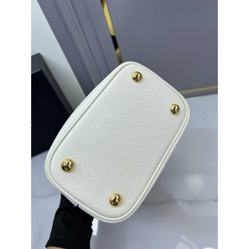 Pra*a double small saffiano bag white