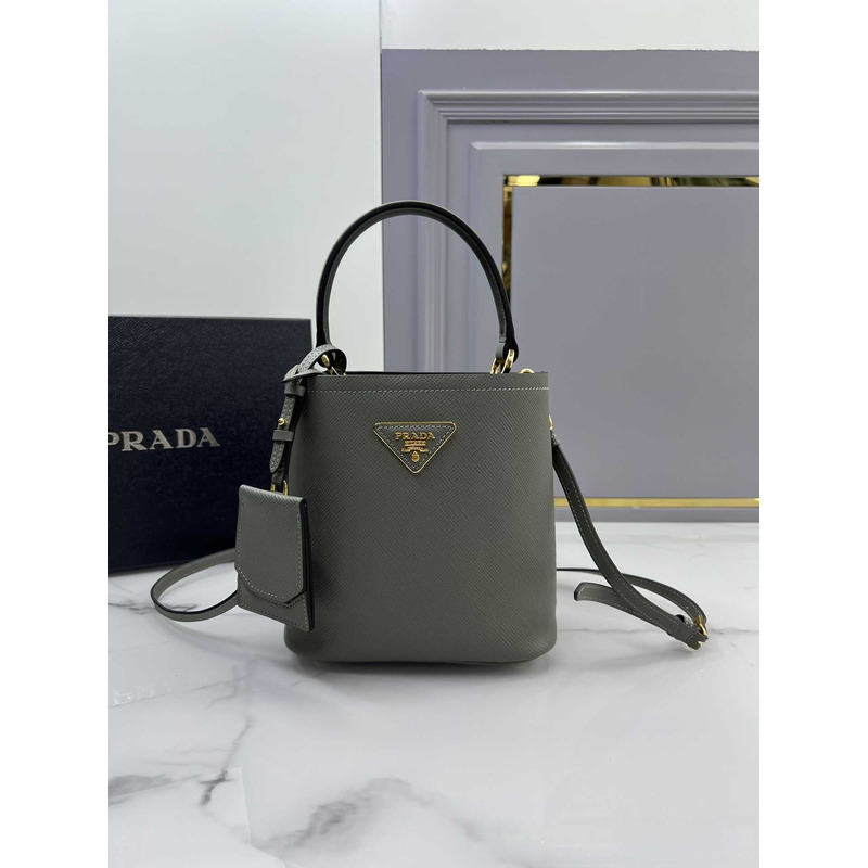 Pra*a double small saffiano bag slate grey