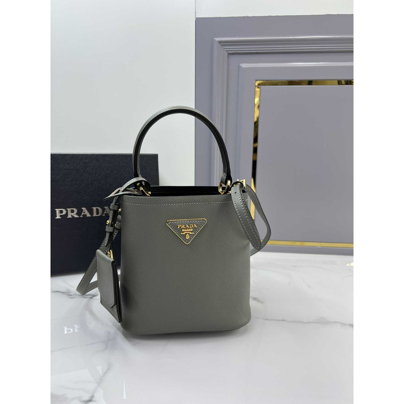 Pra*a double small saffiano bag slate grey