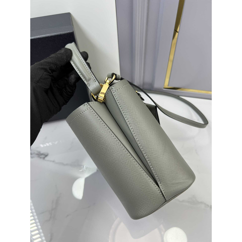 Pra*a double small saffiano bag slate grey