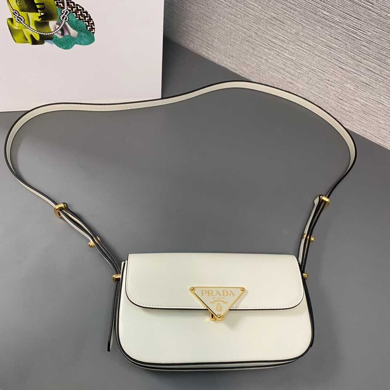 Pra*a leather shoulder bag white