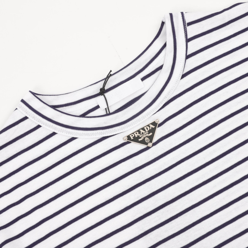 Pra*a triangle logo striped crewneck t-shirt