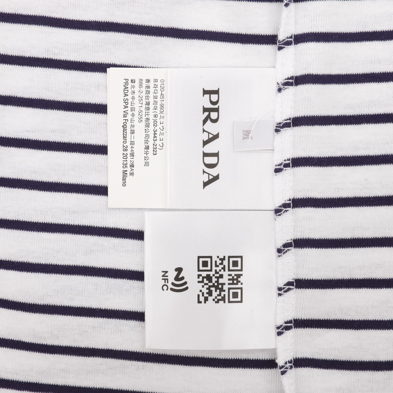 Pra*a triangle logo striped crewneck t-shirt