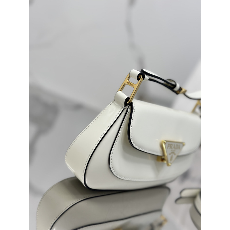 Pra*a brushed leather shoulder bag white