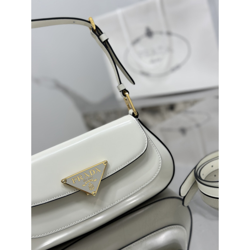 Pra*a brushed leather shoulder bag white