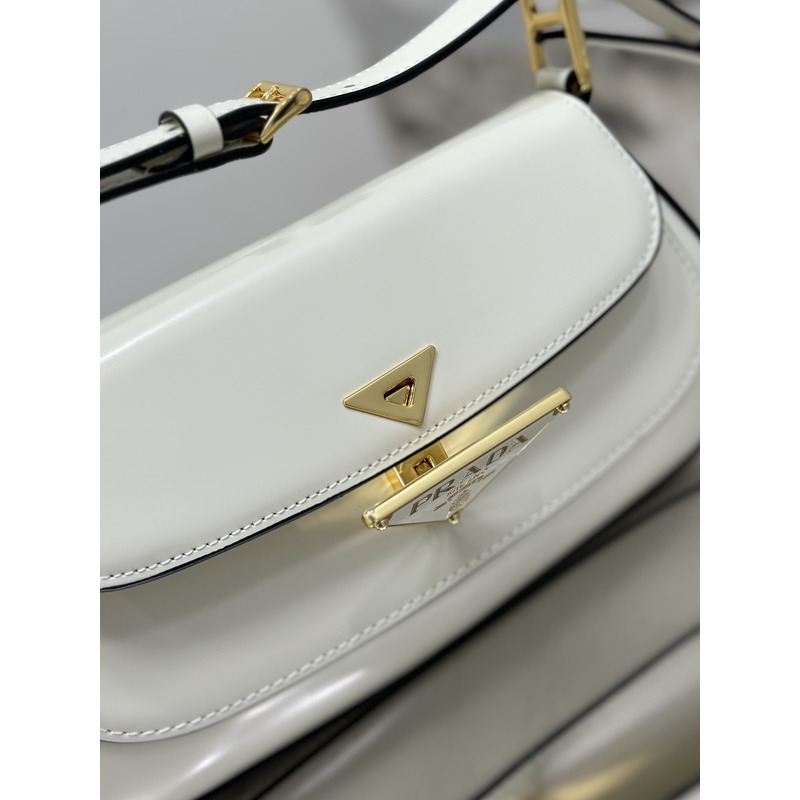 Pra*a brushed leather shoulder bag white