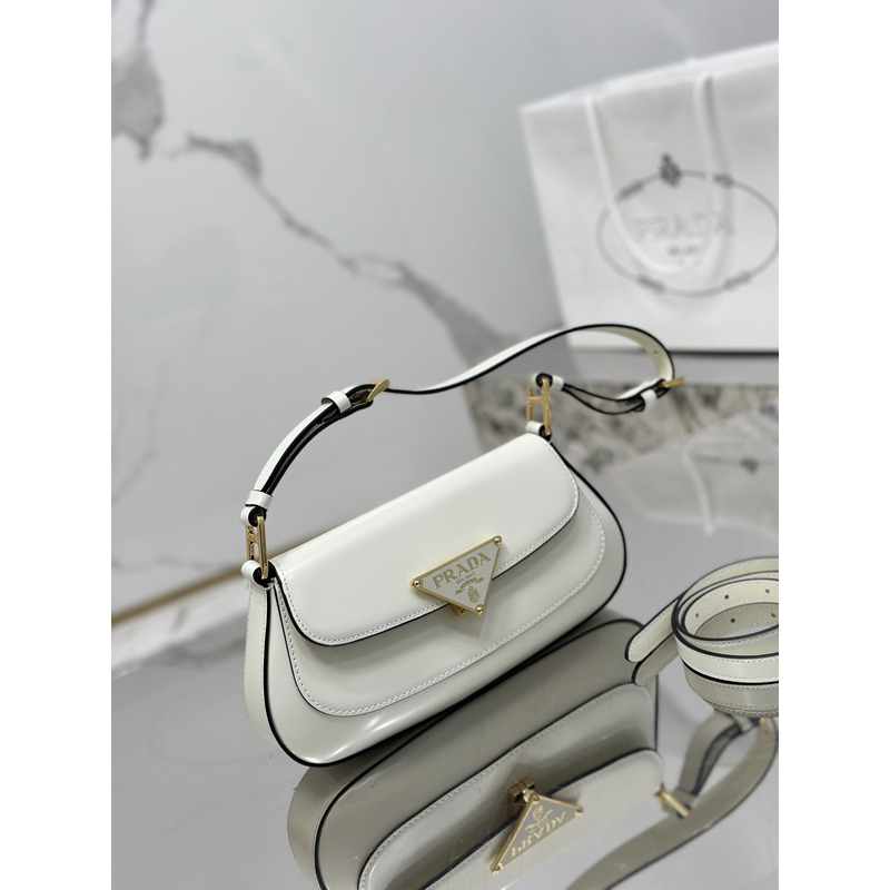 Pra*a brushed leather shoulder bag white