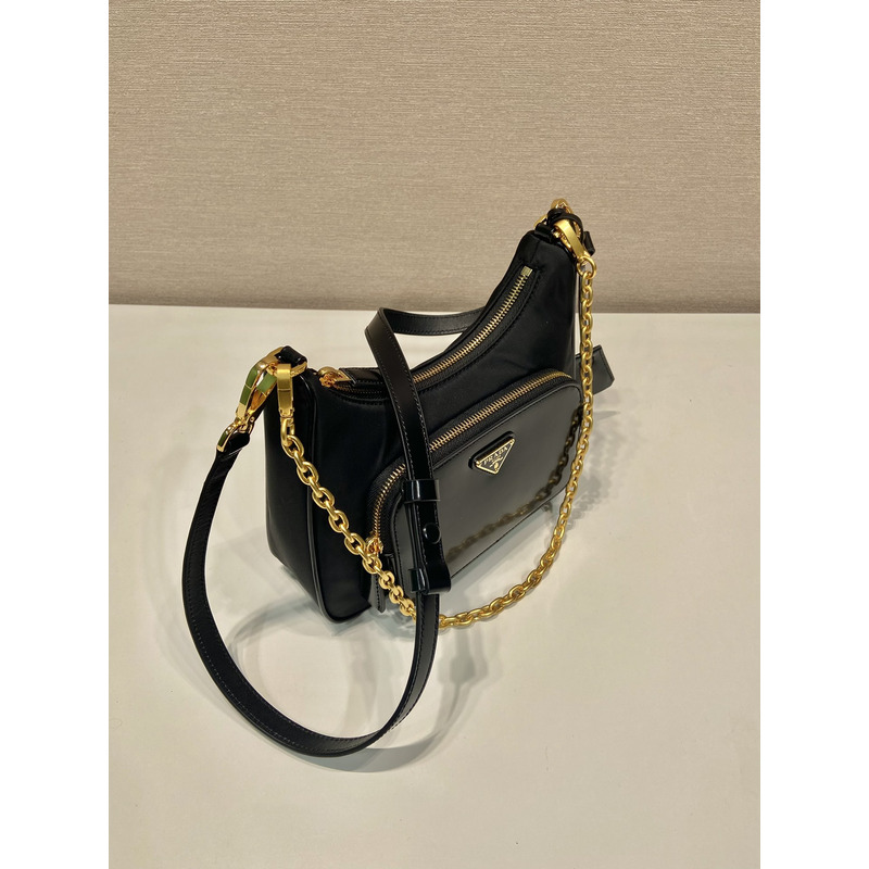 Pra*a recycled nylon and glossy leather mini bag black