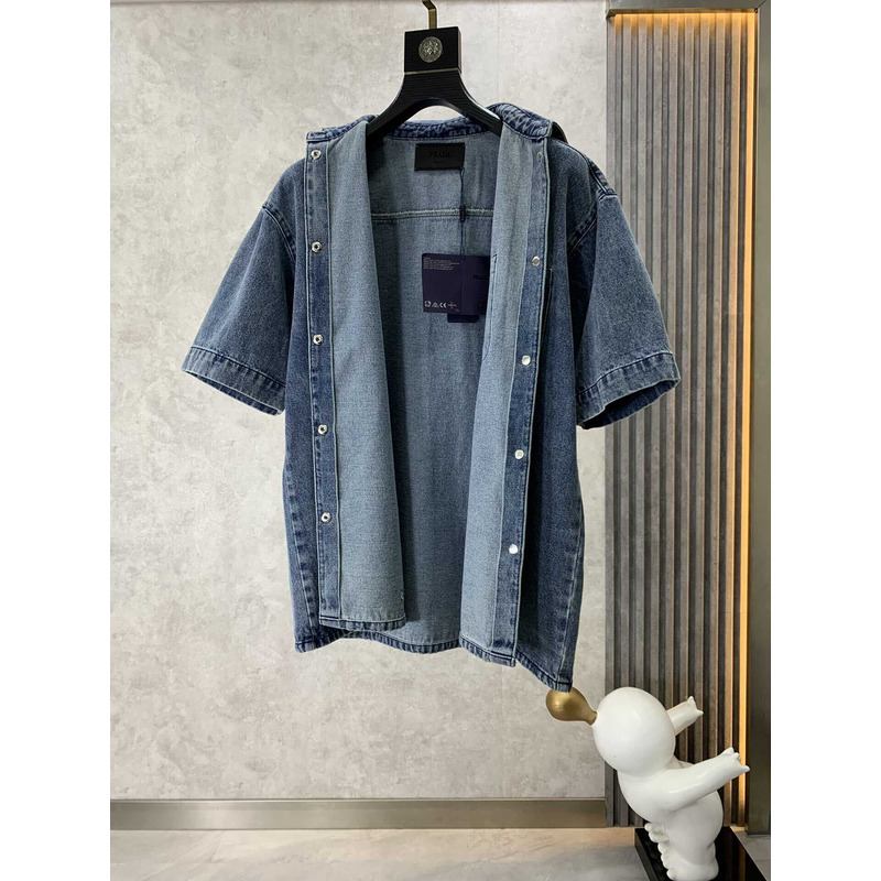 Pra*a chambray short sleeve shirt blue