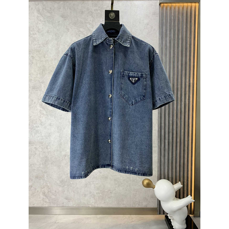 Pra*a chambray short sleeve shirt blue