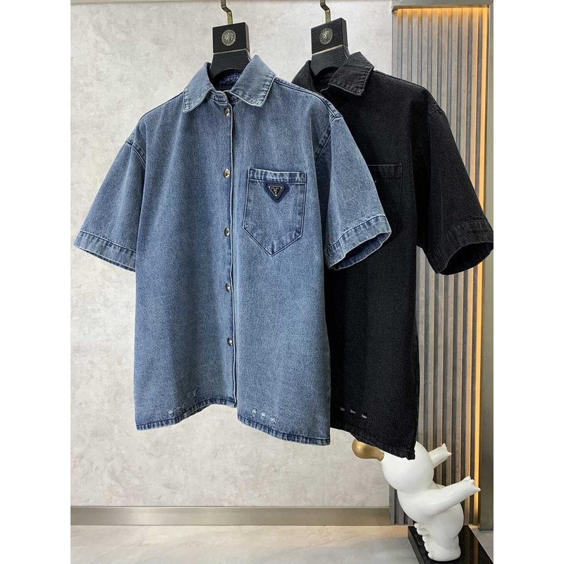 Pra*a chambray short sleeve shirt blue