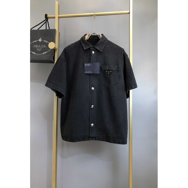 Pra*a chambray short sleeve shirt black