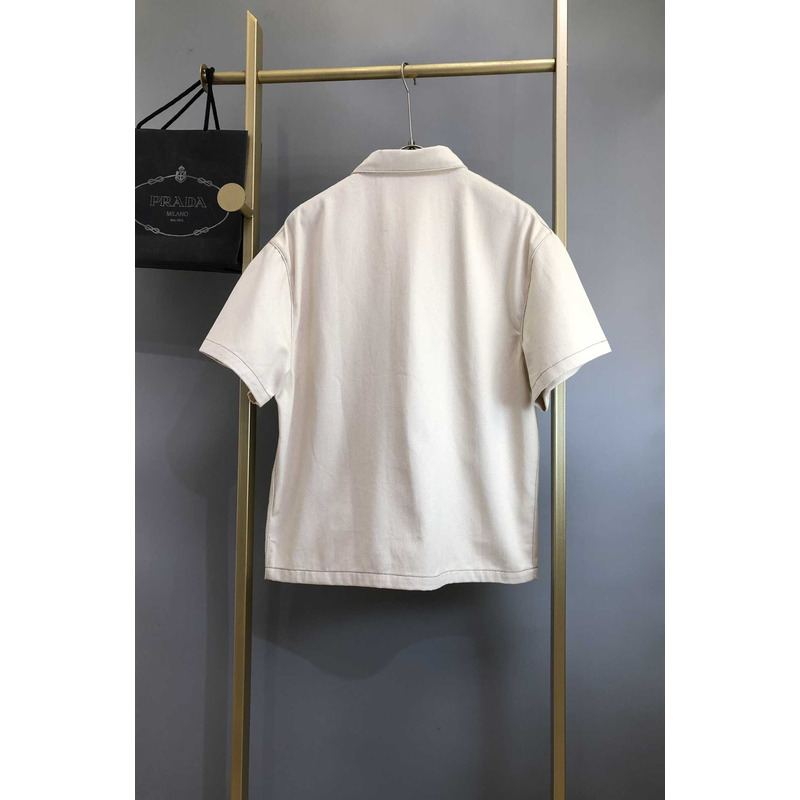 Pra*a chambray short sleeve shirt beige