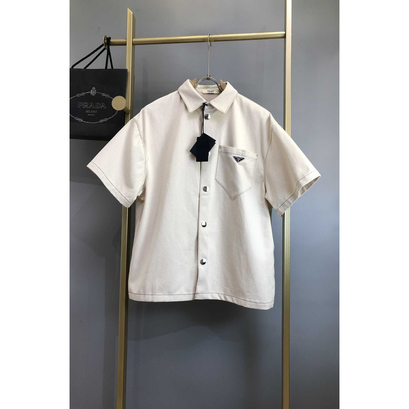 Pra*a chambray short sleeve shirt beige