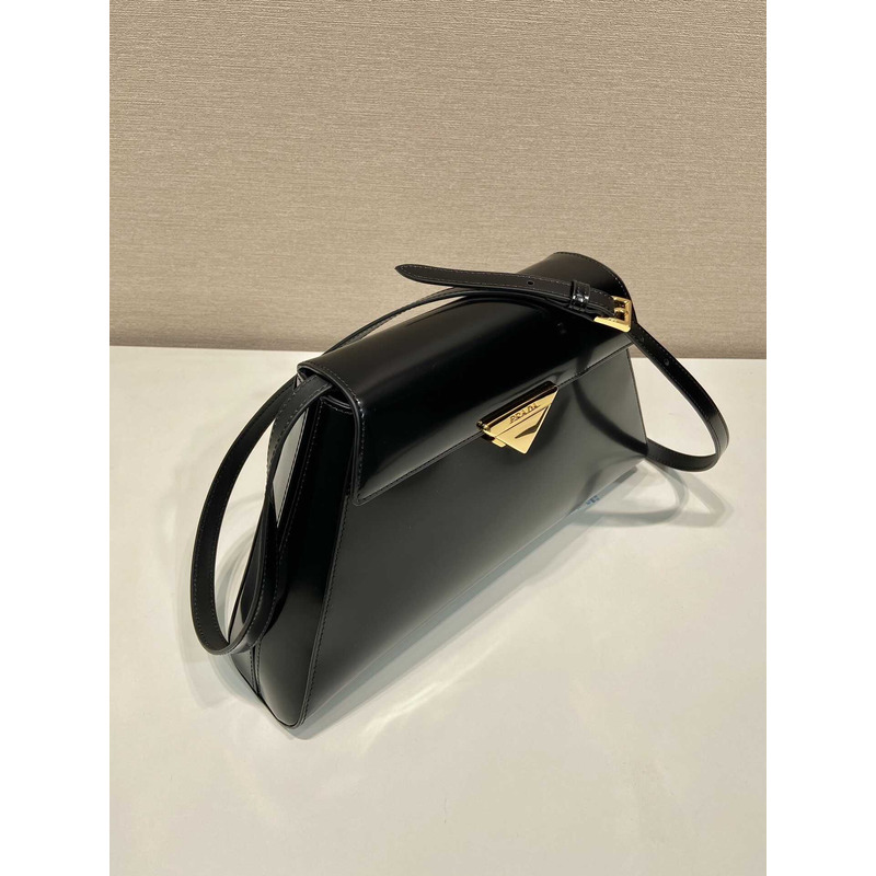 Pra*a medium brushed leather handbag black