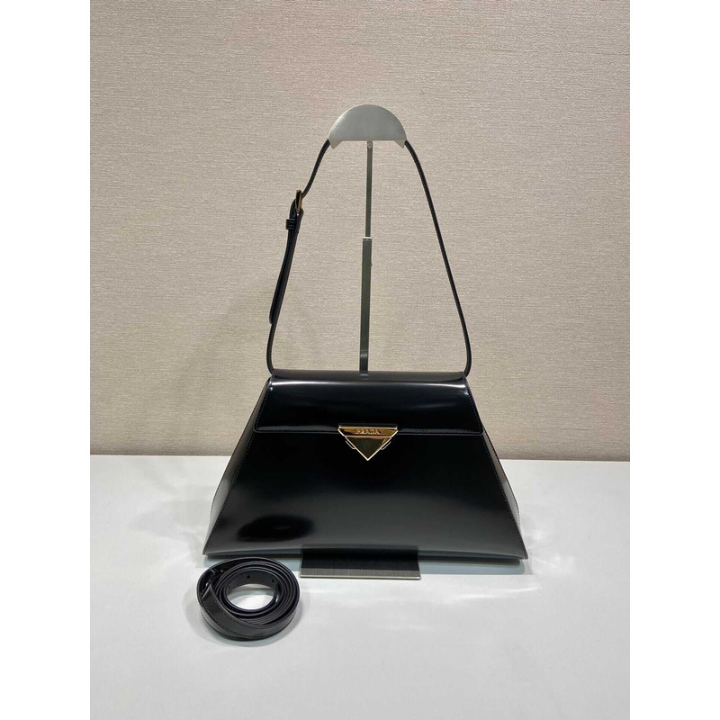 Pra*a medium brushed leather handbag black