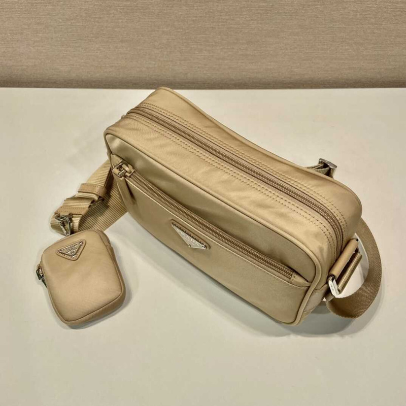 Pra*a logo plaque shoulder bag beige