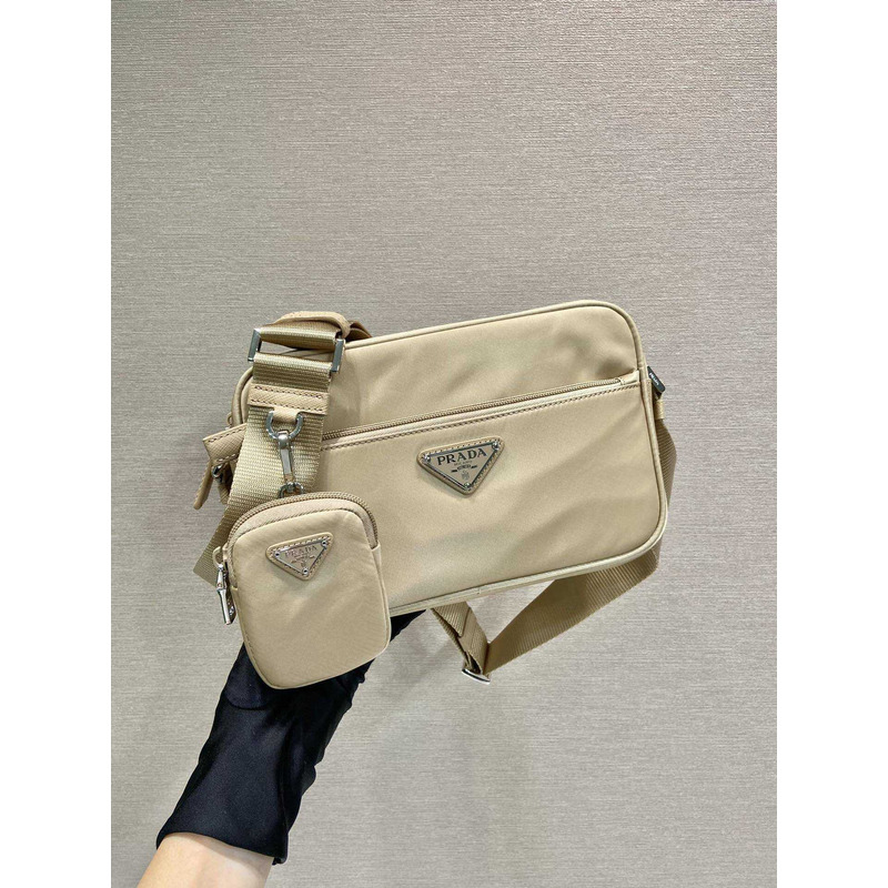 Pra*a logo plaque shoulder bag beige