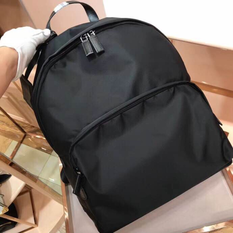 Pra*a triangle logo embellished nylon backpack black