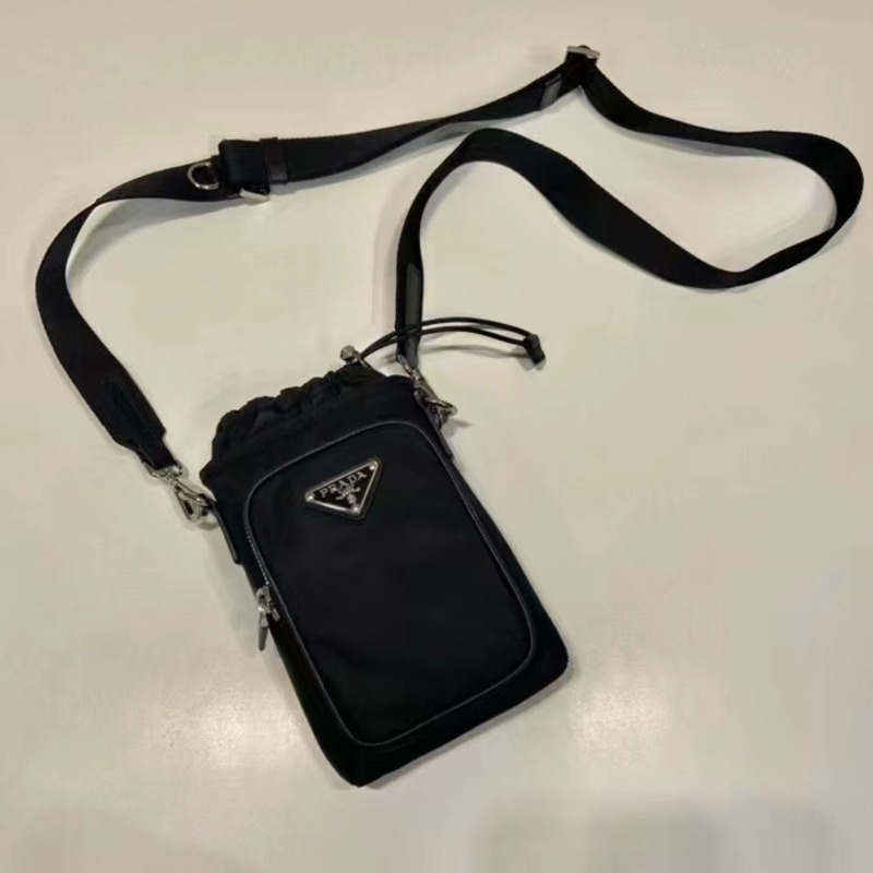 Pra*a nylon mini lanyard bag black