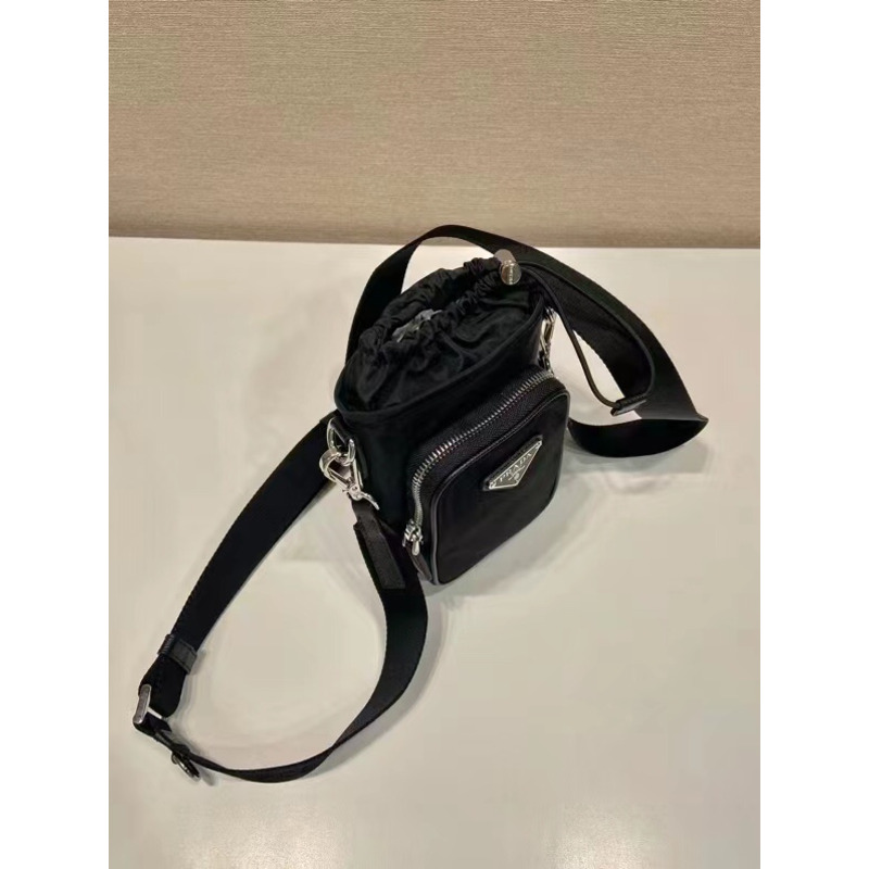 Pra*a nylon mini lanyard bag black