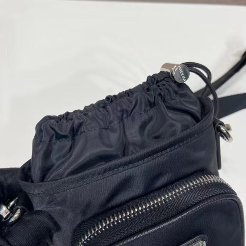 Pra*a nylon mini lanyard bag black