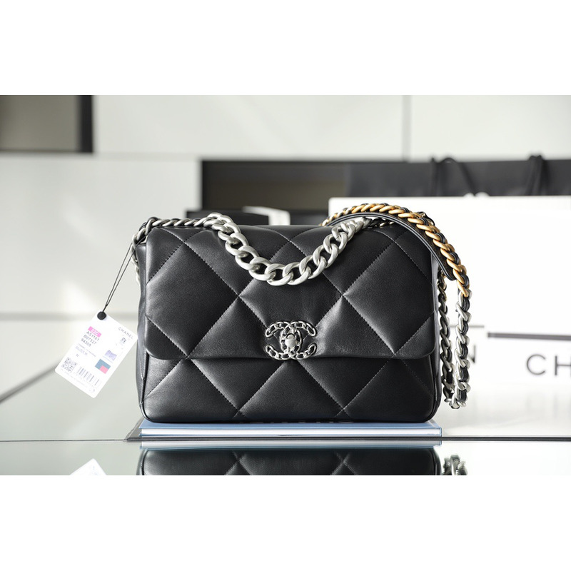 Ch*el med 19 flap bag black lambskin mixed hardware