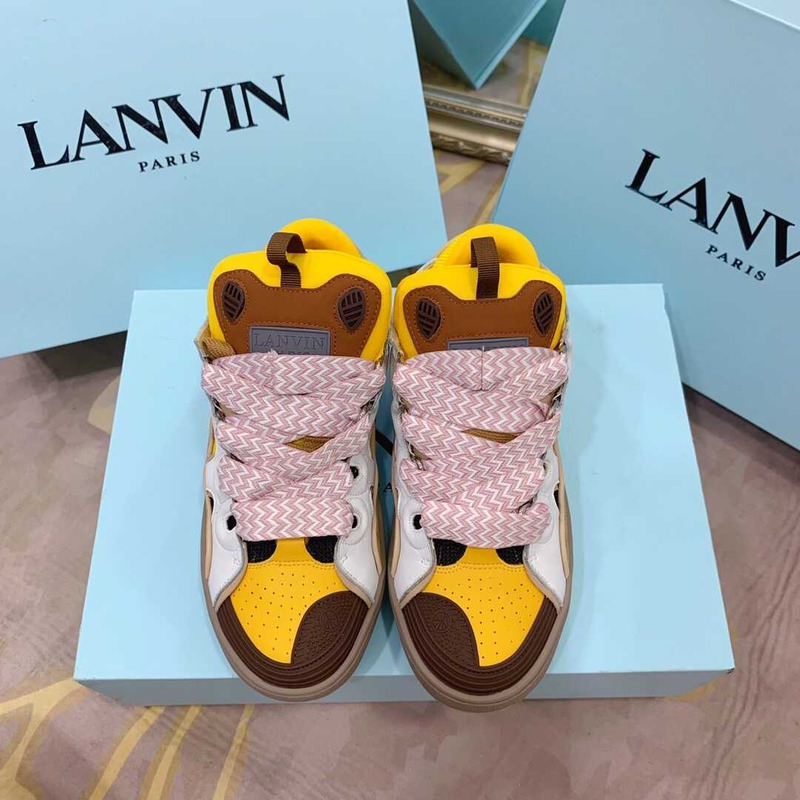 Lanvin Pre-owned Leather Curb White Yellow Brown In Pink