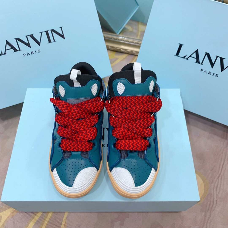 Lanvin Pre-owned Leather Curb Blue Gray In Blue/Grey/Red