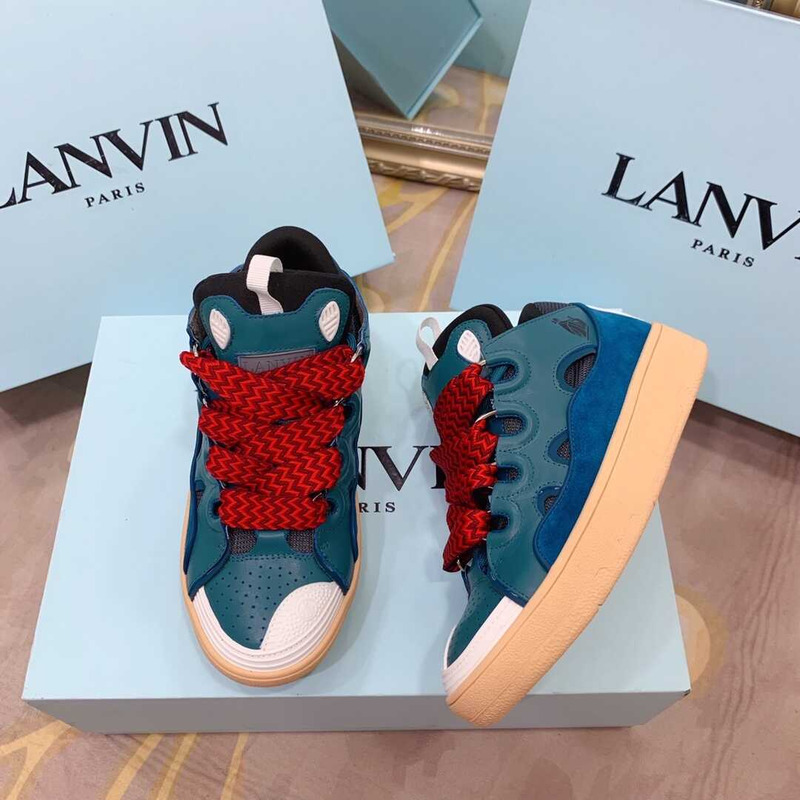 Lanvin Pre-owned Leather Curb Blue Gray In Blue/Grey/Red