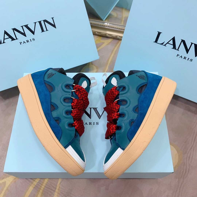 Lanvin Pre-owned Leather Curb Blue Gray In Blue/Grey/Red