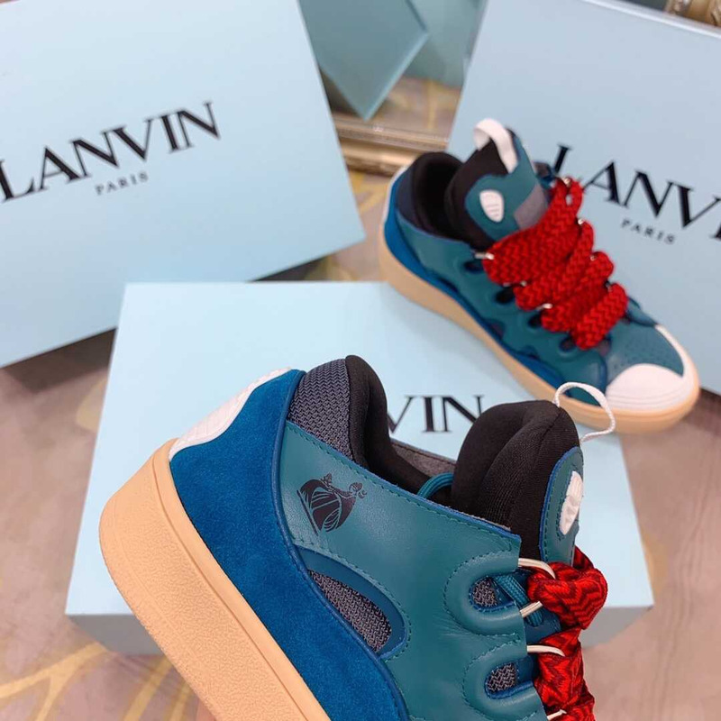 Lanvin Pre-owned Leather Curb Blue Gray In Blue/Grey/Red