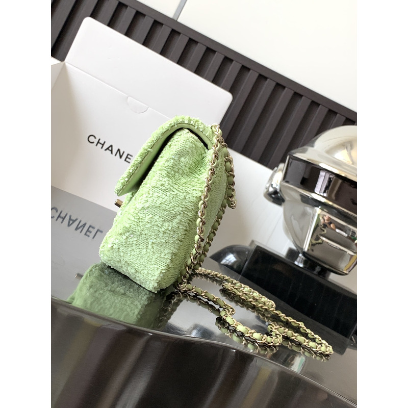 Ch*el mini sequins flap bag green