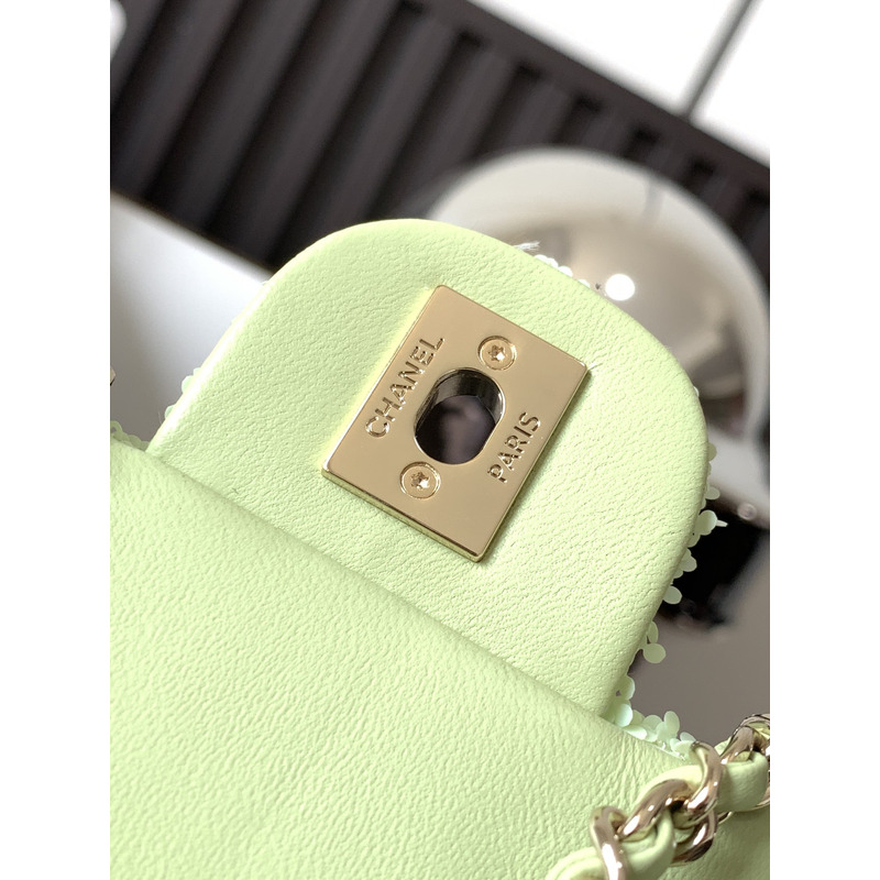 Ch*el mini sequins flap bag green