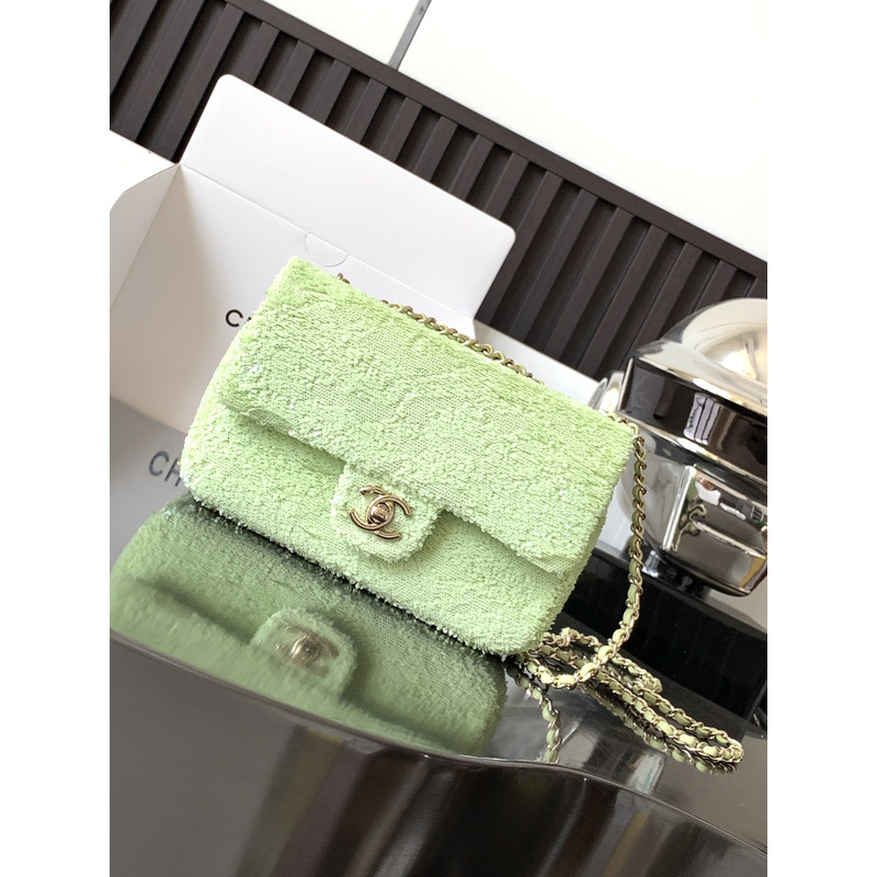 Ch*el mini sequins flap bag green